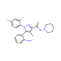 Cc1c(C(=O)NN2CCCCC2)nn(-c2ccc(Cl)cc2Cl)c1-c1ccccc1N ZINC000013679572