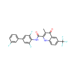 Cc1c(C(=O)Nc2c(F)cc(-c3cccc(F)c3)cc2F)[nH]c2ccc(C(F)(F)F)cc2c1=O ZINC000169350336