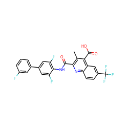 Cc1c(C(=O)Nc2c(F)cc(-c3cccc(F)c3)cc2F)nc2ccc(C(F)(F)F)cc2c1C(=O)O ZINC000169350344