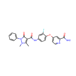 Cc1c(C(=O)Nc2ccc(Oc3ccnc(C(N)=O)c3)c(F)c2)c(=O)n(-c2ccccc2)n1C ZINC000142891258