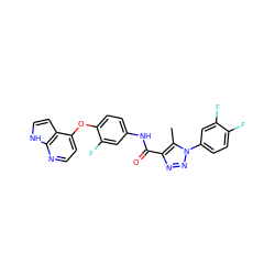 Cc1c(C(=O)Nc2ccc(Oc3ccnc4[nH]ccc34)c(F)c2)nnn1-c1ccc(F)c(F)c1 ZINC000653728671