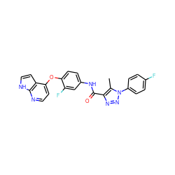 Cc1c(C(=O)Nc2ccc(Oc3ccnc4[nH]ccc34)c(F)c2)nnn1-c1ccc(F)cc1 ZINC000653728692