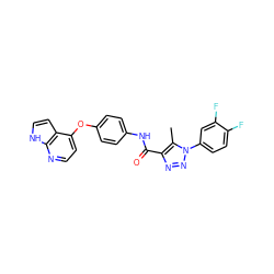 Cc1c(C(=O)Nc2ccc(Oc3ccnc4[nH]ccc34)cc2)nnn1-c1ccc(F)c(F)c1 ZINC000653746414