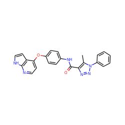 Cc1c(C(=O)Nc2ccc(Oc3ccnc4[nH]ccc34)cc2)nnn1-c1ccccc1 ZINC000653721432