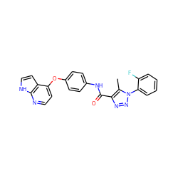 Cc1c(C(=O)Nc2ccc(Oc3ccnc4[nH]ccc34)cc2)nnn1-c1ccccc1F ZINC000653722042