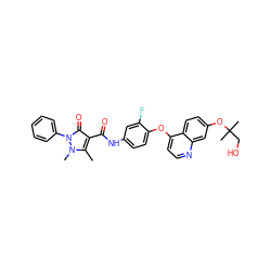 Cc1c(C(=O)Nc2ccc(Oc3ccnc4cc(OC(C)(C)CO)ccc34)c(F)c2)c(=O)n(-c2ccccc2)n1C ZINC000143648075