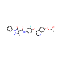 Cc1c(C(=O)Nc2ccc(Oc3ccnc4cc(OC[C@@H](C)O)ccc34)c(F)c2)c(=O)n(-c2ccccc2)n1C ZINC000143463245