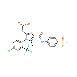 Cc1c(C(=O)Nc2ccc(S(C)(=O)=O)cc2)cc(C[C@H](C)O)n1-c1ccc(Cl)cc1C(F)(F)F ZINC000068202929