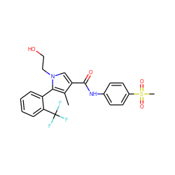 Cc1c(C(=O)Nc2ccc(S(C)(=O)=O)cc2)cn(CCO)c1-c1ccccc1C(F)(F)F ZINC000043200720