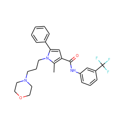 Cc1c(C(=O)Nc2cccc(C(F)(F)F)c2)cc(-c2ccccc2)n1CCCN1CCOCC1 ZINC000020224140