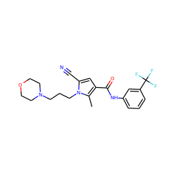 Cc1c(C(=O)Nc2cccc(C(F)(F)F)c2)cc(C#N)n1CCCN1CCOCC1 ZINC000220768874