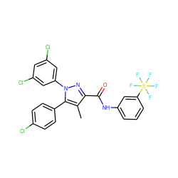 Cc1c(C(=O)Nc2cccc(S(F)(F)(F)(F)F)c2)nn(-c2cc(Cl)cc(Cl)c2)c1-c1ccc(Cl)cc1 ZINC000473150253