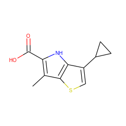 Cc1c(C(=O)O)[nH]c2c(C3CC3)csc12 ZINC000084706551