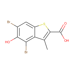 Cc1c(C(=O)O)sc2cc(Br)c(O)c(Br)c12 ZINC000084739289