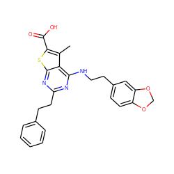 Cc1c(C(=O)O)sc2nc(CCc3ccccc3)nc(NCCc3ccc4c(c3)OCO4)c12 ZINC001772579287