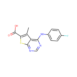 Cc1c(C(=O)O)sc2ncnc(Nc3ccc(F)cc3)c12 ZINC000020328324