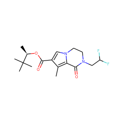 Cc1c(C(=O)O[C@H](C)C(C)(C)C)cn2c1C(=O)N(CC(F)F)CC2 ZINC000028570087