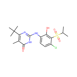 Cc1c(C(C)(C)C)nc(Nc2ccc(Cl)c(S(=O)(=O)C(C)C)c2O)[nH]c1=O ZINC000299833370