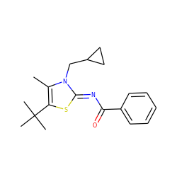 Cc1c(C(C)(C)C)s/c(=N\C(=O)c2ccccc2)n1CC1CC1 ZINC000028954318