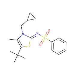 Cc1c(C(C)(C)C)s/c(=N\S(=O)(=O)c2ccccc2)n1CC1CC1 ZINC000028862034