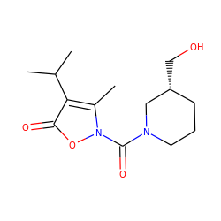 Cc1c(C(C)C)c(=O)on1C(=O)N1CCC[C@@H](CO)C1 ZINC000026941115