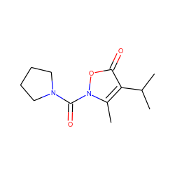 Cc1c(C(C)C)c(=O)on1C(=O)N1CCCC1 ZINC000026936719