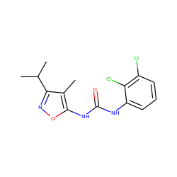 Cc1c(C(C)C)noc1NC(=O)Nc1cccc(Cl)c1Cl ZINC000003834018