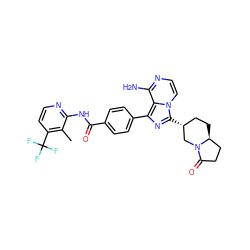 Cc1c(C(F)(F)F)ccnc1NC(=O)c1ccc(-c2nc([C@@H]3CC[C@H]4CCC(=O)N4C3)n3ccnc(N)c23)cc1 ZINC000145381220