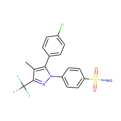 Cc1c(C(F)(F)F)nn(-c2ccc(S(N)(=O)=O)cc2)c1-c1ccc(Cl)cc1 ZINC000003814719