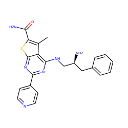 Cc1c(C(N)=O)sc2nc(-c3ccncc3)nc(NC[C@@H](N)Cc3ccccc3)c12 ZINC000223674590