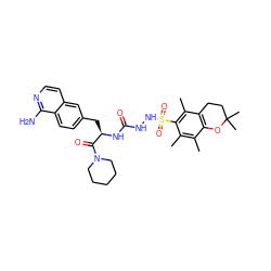 Cc1c(C)c(S(=O)(=O)NNC(=O)N[C@H](Cc2ccc3c(N)nccc3c2)C(=O)N2CCCCC2)c(C)c2c1OC(C)(C)CC2 ZINC000003832097