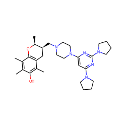 Cc1c(C)c2c(c(C)c1O)C[C@H](CN1CCN(c3cc(N4CCCC4)nc(N4CCCC4)n3)CC1)[C@H](C)O2 ZINC000033974590