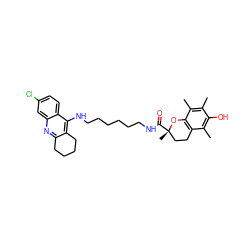 Cc1c(C)c2c(c(C)c1O)CC[C@](C)(C(=O)NCCCCCCNc1c3c(nc4cc(Cl)ccc14)CCCC3)O2 ZINC000473150270