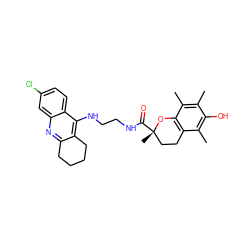 Cc1c(C)c2c(c(C)c1O)CC[C@](C)(C(=O)NCCNc1c3c(nc4cc(Cl)ccc14)CCCC3)O2 ZINC000473149913