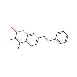 Cc1c(C)c2ccc(/C=C/c3ccccc3)cc2oc1=O ZINC000013835566