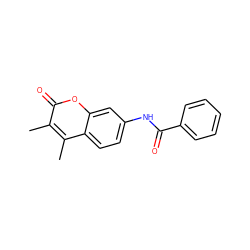 Cc1c(C)c2ccc(NC(=O)c3ccccc3)cc2oc1=O ZINC000013835561