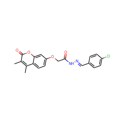 Cc1c(C)c2ccc(OCC(=O)N/N=C/c3ccc(Cl)cc3)cc2oc1=O ZINC000095577086