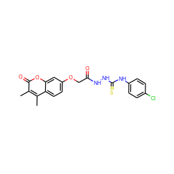 Cc1c(C)c2ccc(OCC(=O)NNC(=S)Nc3ccc(Cl)cc3)cc2oc1=O ZINC000095574578