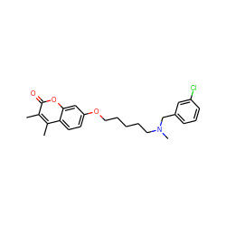 Cc1c(C)c2ccc(OCCCCCN(C)Cc3cccc(Cl)c3)cc2oc1=O ZINC000473124070