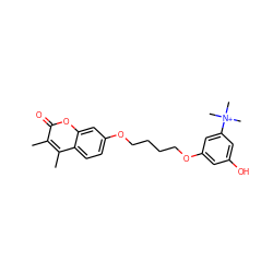 Cc1c(C)c2ccc(OCCCCOc3cc(O)cc([N+](C)(C)C)c3)cc2oc1=O ZINC000040918214