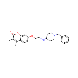 Cc1c(C)c2ccc(OCCNC3CCN(Cc4ccccc4)CC3)cc2oc1=O ZINC000653687441