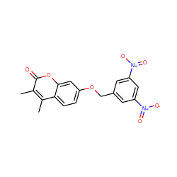 Cc1c(C)c2ccc(OCc3cc([N+](=O)[O-])cc([N+](=O)[O-])c3)cc2oc1=O ZINC000013835595