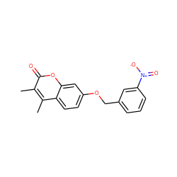 Cc1c(C)c2ccc(OCc3cccc([N+](=O)[O-])c3)cc2oc1=O ZINC000013835590