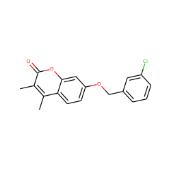 Cc1c(C)c2ccc(OCc3cccc(Cl)c3)cc2oc1=O ZINC000000453884