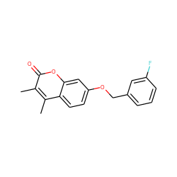 Cc1c(C)c2ccc(OCc3cccc(F)c3)cc2oc1=O ZINC000000317623