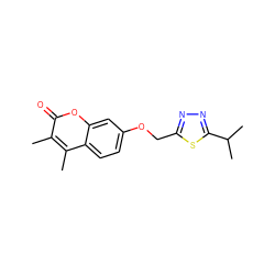 Cc1c(C)c2ccc(OCc3nnc(C(C)C)s3)cc2oc1=O ZINC000000005661