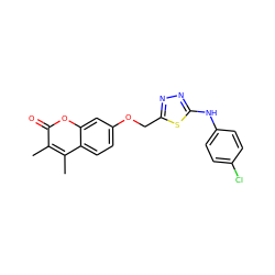 Cc1c(C)c2ccc(OCc3nnc(Nc4ccc(Cl)cc4)s3)cc2oc1=O ZINC000095576350