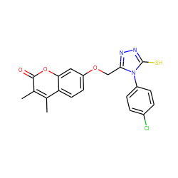 Cc1c(C)c2ccc(OCc3nnc(S)n3-c3ccc(Cl)cc3)cc2oc1=O ZINC000095579304