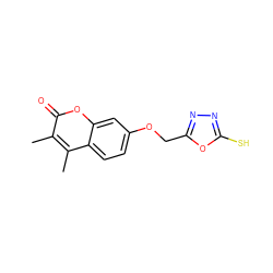 Cc1c(C)c2ccc(OCc3nnc(S)o3)cc2oc1=O ZINC000095572289