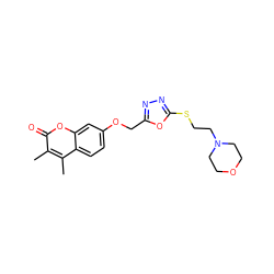 Cc1c(C)c2ccc(OCc3nnc(SCCN4CCOCC4)o3)cc2oc1=O ZINC000095579143